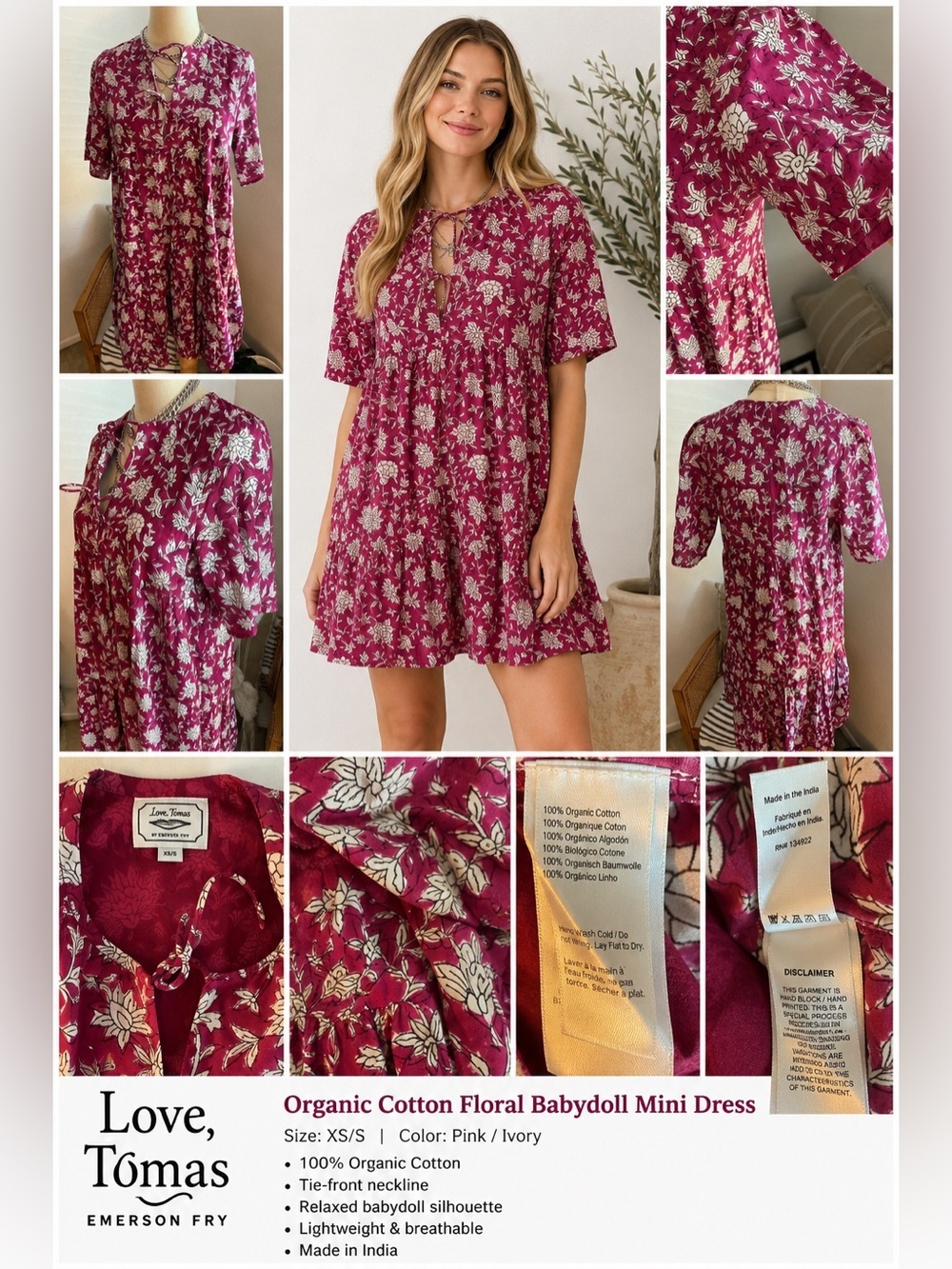 Emerson Fry Love, Tomas Pink and Ivory Floral Tie-Front Dress